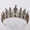 Fermagli per capelli Barrette Barocco Retro Cristallo nero Tiara da sposa Corona da sposa Per la sposa Fascia per capelli Corone con strass grandi in oro Accessorio per gioielli