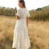 Summer Beach Holiday Dress Women Casual Floral Print Elegancki Boho Długa sukienka Wzburzyć Krótki Rękaw V-Neck Sexy Party Robe 210419