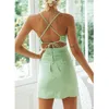 Foridol Sexig Backless Slit Summer Party Dress Women Bodycon Lace Up Casual Bomull Mini Dress Sundress Green Beach Dress Vestidos 210415