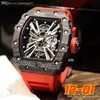 2022 Włókno Miyota Automatyczne męże Watch All Black Skeleton Dial Red Guma Pasek Super Edition Puretime01 1201D4245S