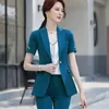 Spodnie Garnitur Kobiety Lato Temperament Moda High-End Professional Slim Krótki Rękaw Blazer i Spodnie Biurowe Lady Work Nosić 210604