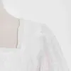 Temperamento Minimalista Vestido Branco Para Mulheres Collar Quadrado Manga Longa Cintura Alta Mini Vestidos Feminino Fashion 210520