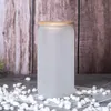 竹のふたが付いている昇華ガラスのマグカップ藁の空白の艶消しの澄んだ缶の形のタンブラーのカップ熱伝達12オンスの海降RRF13876