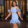 Kadın Parti Elbise Ruffles Örgü Patchwork Boncuk Seksi Papyon Ile Güzel Noel Etkinlik Elastik Bodycon Backless Celebrate Vestido 210416