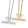 Iced Out Butterfly Chain Buckle Head Custom Name Necklace Diamond Stitching Combination Mini Small Letter Hip Hop Necklace