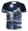 Verão Camisetas Homens Streetwear Redondo Pescoço Manga Curta Tees Tops Engraçado Animal Masculino Roupa Casual Lobo 3D Imprimir Tshirt