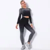 Tenue de Yoga femmes Fitness costume sans couture teinture dégradé à manches longues taille haute Legging ensemble femme Sport Gym costumes vêtements de course