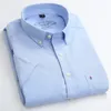 Lato z krótkim rękawem męska solidna Oxford Casual Casual Shirt Easy Pielęgnacja Proste Wypoczynek Wygodne regularne Fit Sukienka Koszule 210705