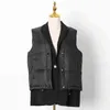 TWOTYLE Fake Two Casual Jacket For Women Lapel Sleeveless Solid Black Jackets Female Winter Fashion Clothing Style 211130