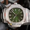 40mm 5711/1300A-001 Sport Watches Cal.324 Automatic Mens Watch Green Textured Dial Stainless Steel Bracelet Big Square Diamond Bezel Hello_Watch