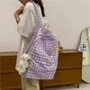 학교 가방 신선한 작은 격자 소프트 소녀 패션 배낭 여행 쇼핑 레저 중학생 캔버스 어깨 schoolbag