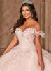 Lavender 2021 Quinceanera Dresses Off The Ramię Koronki Appliqued Flower Sweet 16 Dress Pagewant Suknie Vestidos DE 15 Años