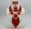 Örhängen Halsband Fashion Red Nigerian Crystal Pärlor Armband Set Afrikanska Bröllop Smycken R811