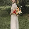 Vestidos Mid-Calf Klänningar Kinesisk stil Snörning Kvinnor Elegant Kortärmad Beige Cheongsam Kvinna Sommar 210603