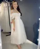 Vestido De novia corto 2021 fuera del hombro hasta el tobillo punto vestido de novia de red hermoso para mujeres novias tul bata De Mariee elegante