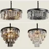 Lustres en cristal d'art de fer noir américain lustre moderne salon pendentif éclairage lampe de chambre cristaux gris fumée lamp211D