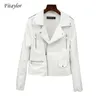 Fitaylor Spring Autumn Women Biker Leather Jacket Soft Pu Punk Outsars Casual Motor Faux Leather White Jacket 210909