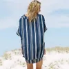 Cotton Striped Pareo Beach Cover Up Sexy Swimwear Women Swimsuit Kaftan Dress Tunic wear Sarong #Q395 210420