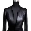 Lautaro Autunno Nero Slim Soft Pu Giacca in pelle Donna Profondo scollo a V Manica lunga a sbuffo Elegante Blazer con gonna di lusso Moda 210916