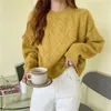 H.SA mode coréenne automne tricot pulls pour femmes Oneck Style court tricot torsadé violet et pulls Vintage pull 210417