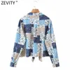 Zevity Frauen Vintage Tuch Patchwork Druck Saum Bowknot Casual Bluse Weibliche Langarm Breasted Roupas Chic Chemise Tops LS9085 210603