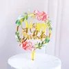 Новые цветные цветы дома с днем рождения торт Топпер Золотой акрил день рождения декорирование десерта для детского душа выпечка Suppli3296022