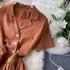 Korobov Yaz Vintage Kadın Turn-down Yaka Elbise Yeni Chic Kore Bohemian Elbiseler Tiki Tarzı Kısa Kollu Vestidos 210430