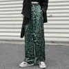 Imprimé léopard pantalon large femmes taille haute vadrouille drapé sentiment automne mince personnalité streetwear 210526