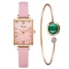 Gaiety Marque De Luxe Femmes Montres Mode Carré Dames Montre À Quartz Bracelet Ensemble Cadran Vert Simple Or Rose Maille Avec bijoux Tendance du nouveau produit