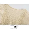 Traf Women Sweet Fashion Ruffled Cotted Bluzki Vintage V Szyjka Samice Koszule Blusas Chic Tops 210415