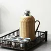 Handmade Bamboo Weaving Thermos Pot Bottle For Water With Cork Lid Cover And Handgrip Vacuum Flask Keep Warm Glass Inner Large 210809