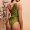 Bir Omuz Mayo Banyo Takımı Oymak Vintage Baskı Bikini Yüksek Kesim Tek Parça Kemer Mayo Kadınlar Monokini 210414