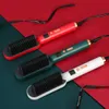 2 in 1 Hair Straightener 빗 3 기어 뜨거운 음이온 컬링 브러시 헤어 스타일링 도구 - EU 플러그 그린