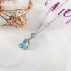 Azul Cristal Gota de Água Pingente Colar de Moda Trend Casamento Noivado Partido Mulheres Clavícula Chai Jóias