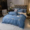 Bedding Sets 2022 Four-piece Simple Cotton Double Household Bed Sheet Quilt Cover Embroidered Twill Comfortable Blue Color