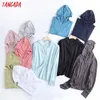 Tangada Women Candy Color Summer Thin Jacket Coat Zipper Ladies Long Sleeve Loose Hood Coat 2E16 210609