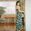 Été mousseline de soie imprimé floral robe longue femmes col en V sans manches fête noire robes de fiesta maxi 210603