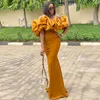 2021 Arabic Mustard Yellow Mermaid Bridesmaids Dresses Ruffles Off Shoulder Wedding Guest Gowns Black Girl Maid Of the honor Dress Plus Size robes de cocktail