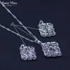 Blue Zircon Silver Color Wedding Jewelry Sets Women Charms Bracelets Necklace Pendant Hoop Earrings Rings Set With Stones Sets H1022