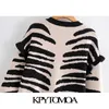 Moda donna Zebra Print Ruffled Cropped Cardigan lavorato a maglia Maglione Vintage manica lunga Capispalla femminile Chic Top 210416