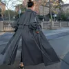 Women's Trench Coats Loose Oversized X-Long Coat Koreaanse Mode Double-Breasted Dame Dame Windbreaker Lente Bovenkleding Grijs