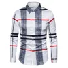 6xl Business Casual Plaid Shirt Męska odzież robocza Suknia ślubna Slim Social Party Ubrania Khaki Checked 220216