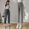 Vår sommar kvinnor overalls harem byxor vintage plaid casual lös mode kvinnlig raka byxor 210423