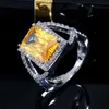 Elegant Princess Cut Solitaire Female Big Yellow Crystal Wedding Band Jewelry Ring With Cubic Zirconia Stones R019 210714