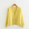 Automne Cardigan simple boutonnage vert rose jaune court femmes à manches longues lâche Caridgan femme tricoté veste 210922