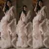 2023 Robes de soirée Chic Champagne Tulle Kimono Femmes Robe pour Photoshoot V Cou Robes De Bal Cape Africaine Cape Maternité Photographie Superposition Vêtements De Nuit