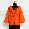 Orange Coloar Woman Top V Neck Half Sleeve Lantern Sexy Club Wear Blouses Plus Size Blusas Mujer de Moda Verano 210527