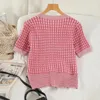 Women's Knits & Tees Small Fragrance Plaid Thin Summer Sweater Cardigan Women 2021 Fashion Elegant Short Sleeve Top Femme Knit Outwear Pull