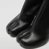부츠 2021 디자이너 분할 발끝 발목 패션 청키 둥근 하이힐 여성 겨울 타비 신발 짧은