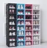 Verdicken Kunststoff Schuh Boxen Rack Klar Staubdicht Schuh Lagerung Box Transparent Flip Candy Farbe Stapelbar Schuhe Organizer Großhandel